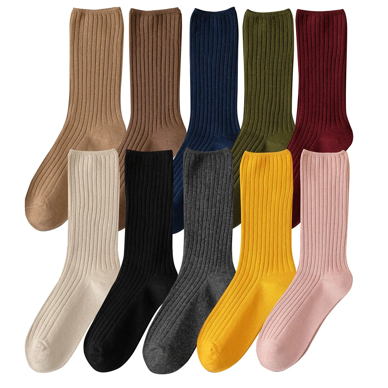10Pairs Retro Women Cotton Loose Socks Autumn Winter Knitting