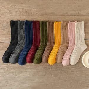 10Pairs Retro Women Cotton Loose Socks Autumn Winter Knitting