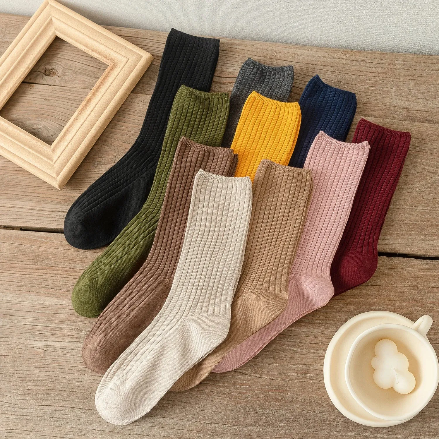 10Pairs Retro Women Cotton Loose Socks Autumn Winter Knitting