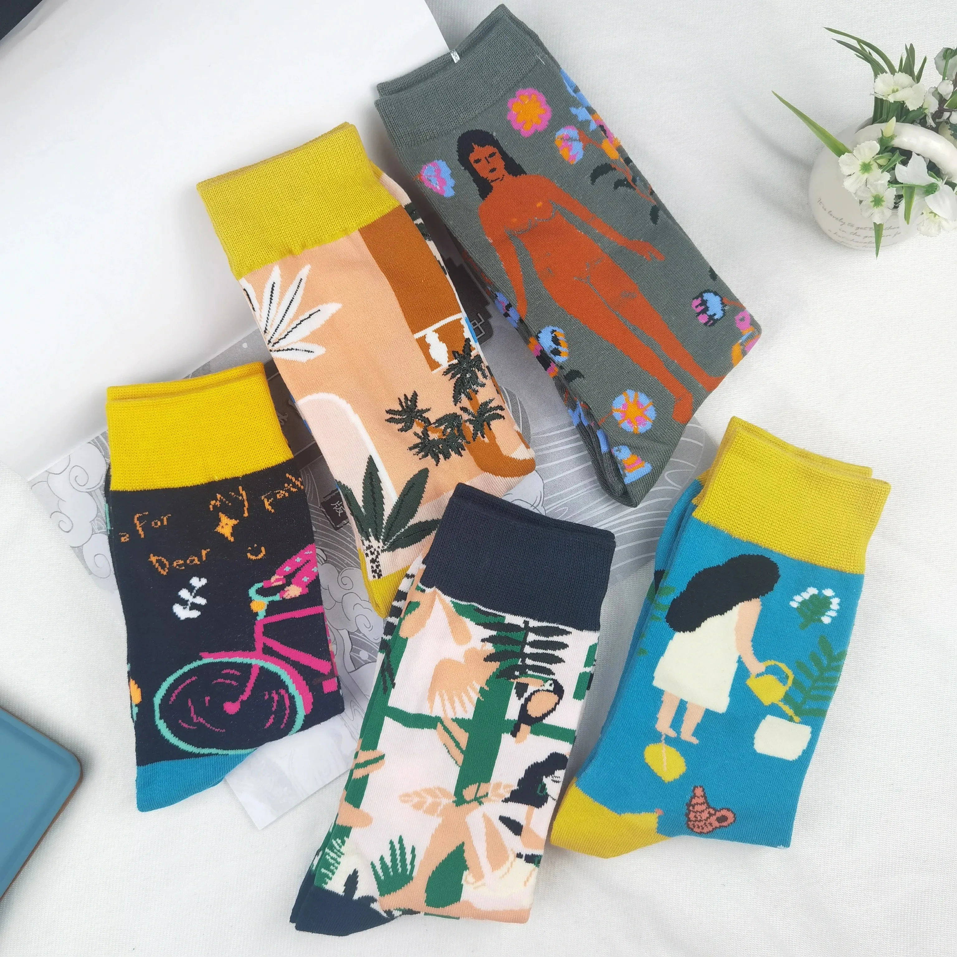 5 Pair Print Cute Long Winter Socks Women Fashion New Flowers