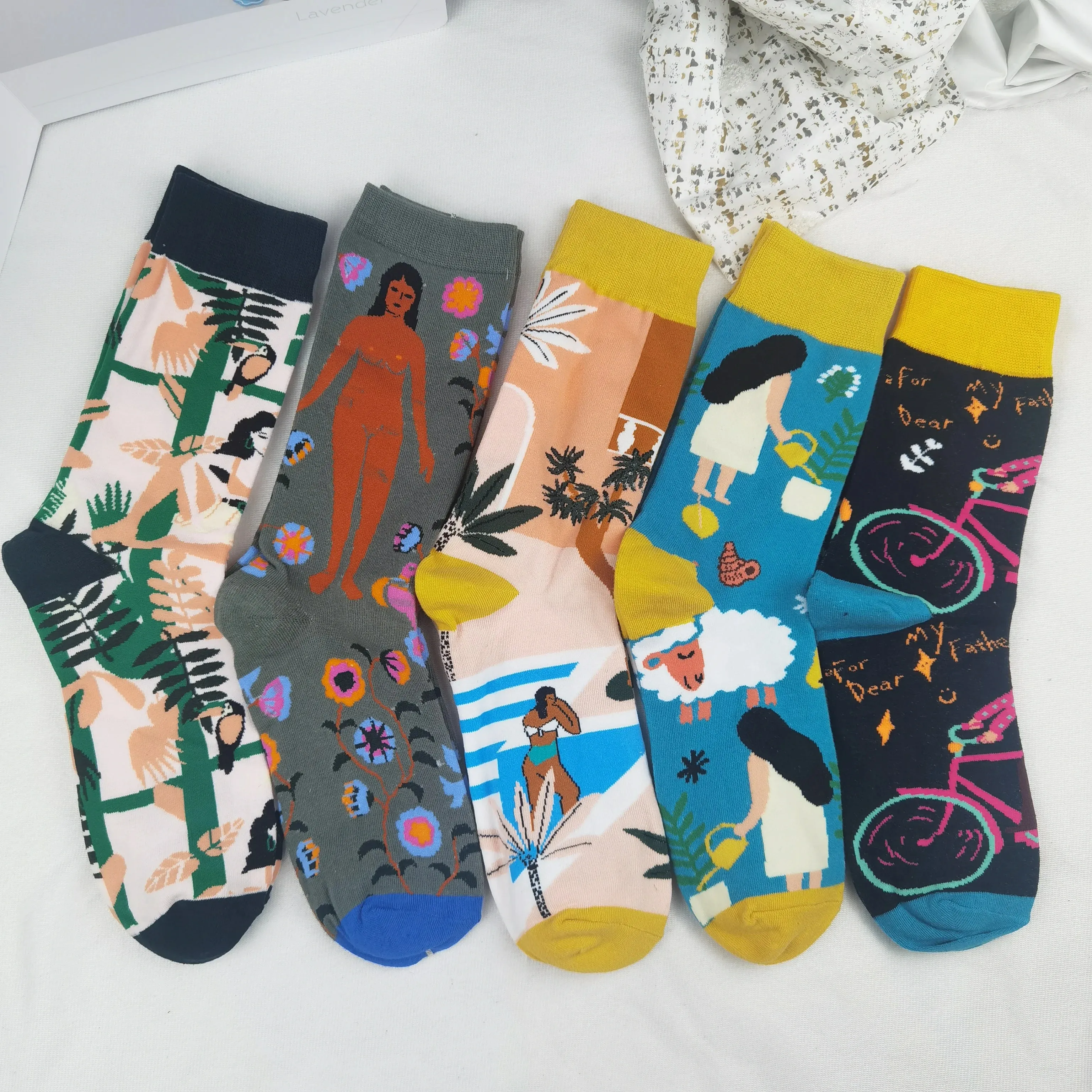 5 Pair Print Cute Long Winter Socks Women Fashion New Flowers