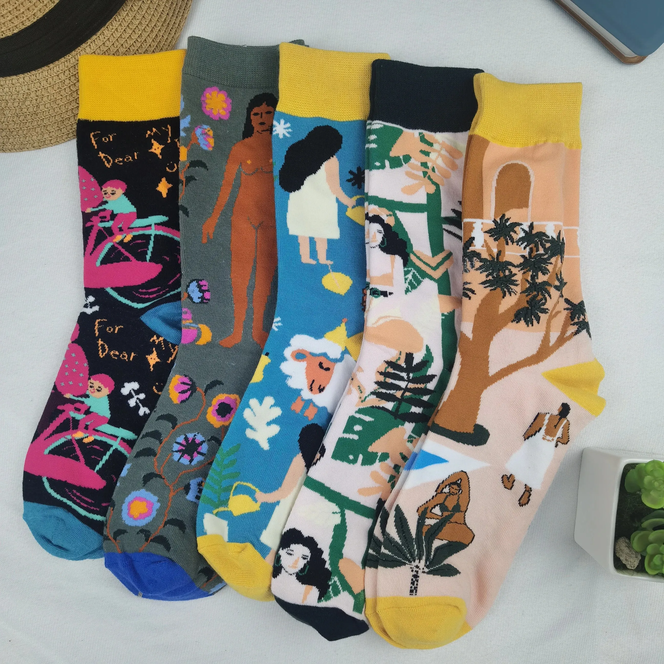 5 Pair Print Cute Long Winter Socks Women Fashion New Flowers