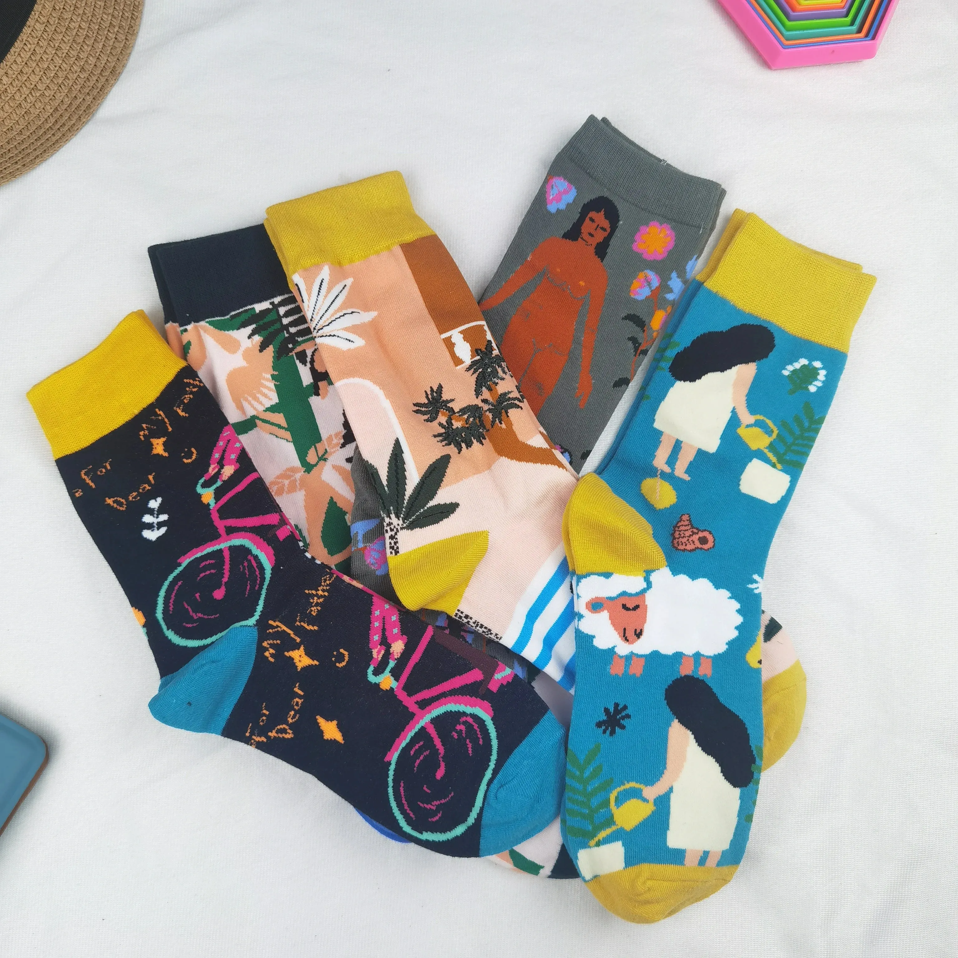 5 Pair Print Cute Long Winter Socks Women Fashion New Flowers
