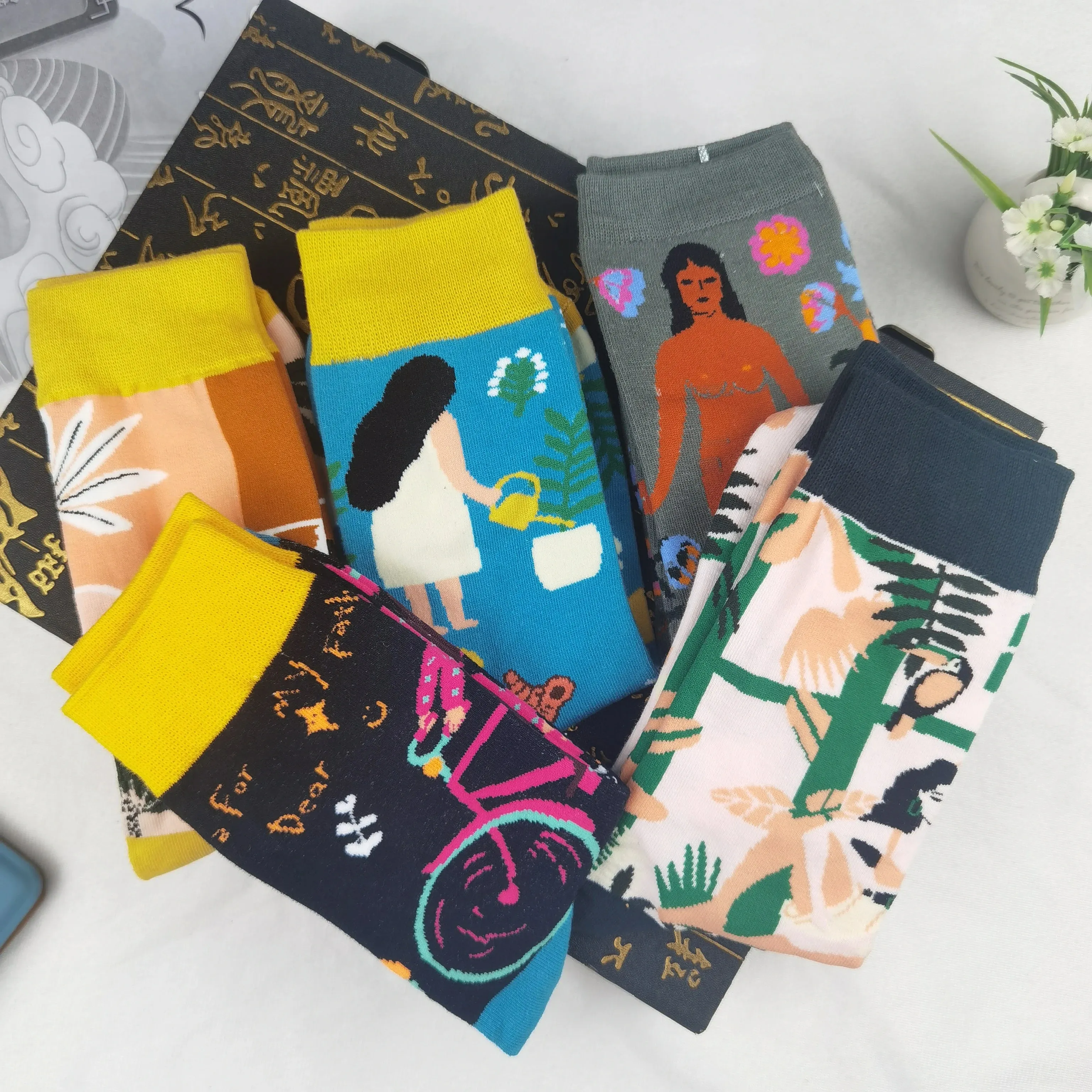 5 Pair Print Cute Long Winter Socks Women Fashion New Flowers