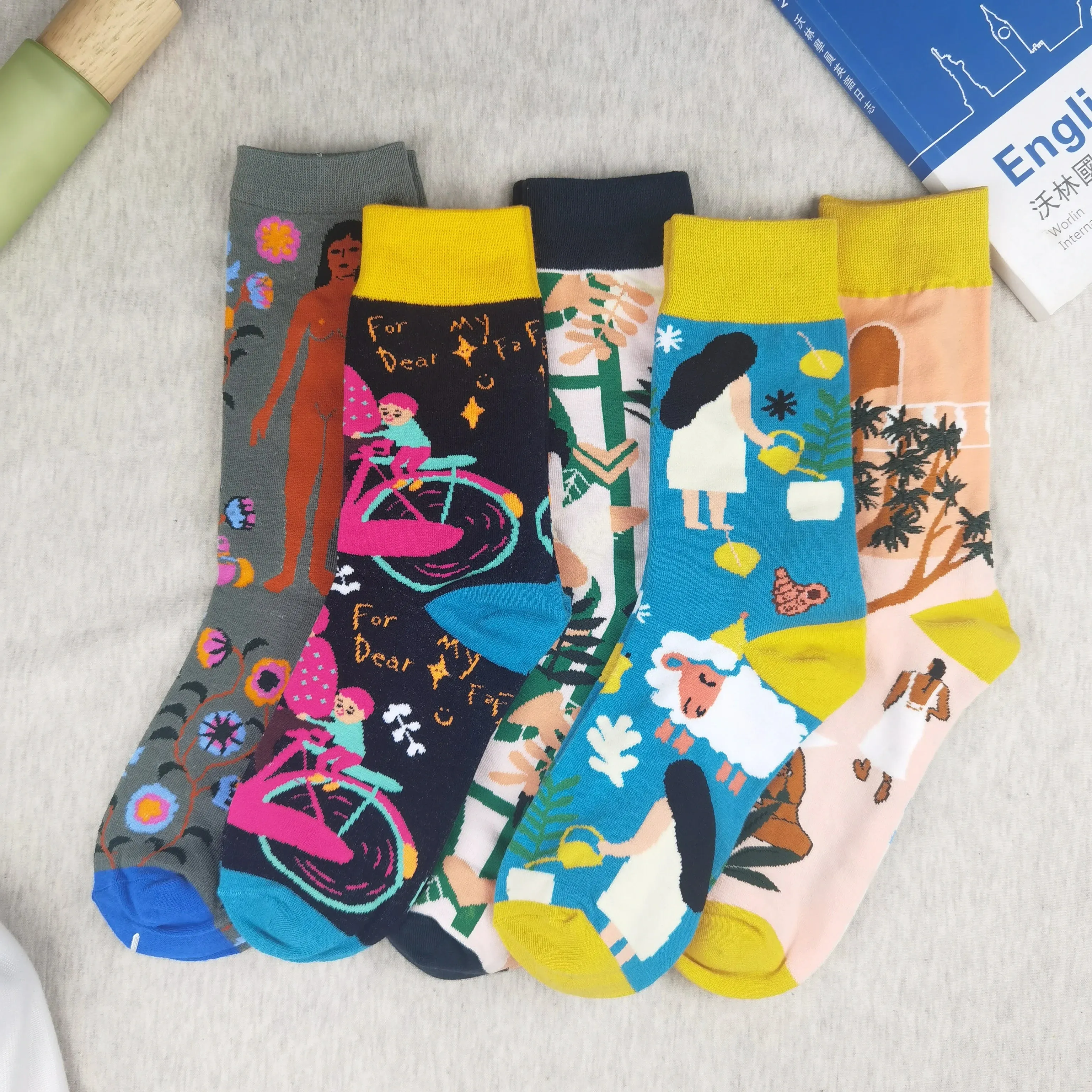 5 Pair Print Cute Long Winter Socks Women Fashion New Flowers