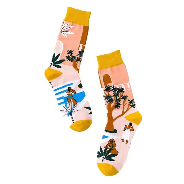 5 Pair Print Cute Long Winter Socks Women Fashion New Flowers