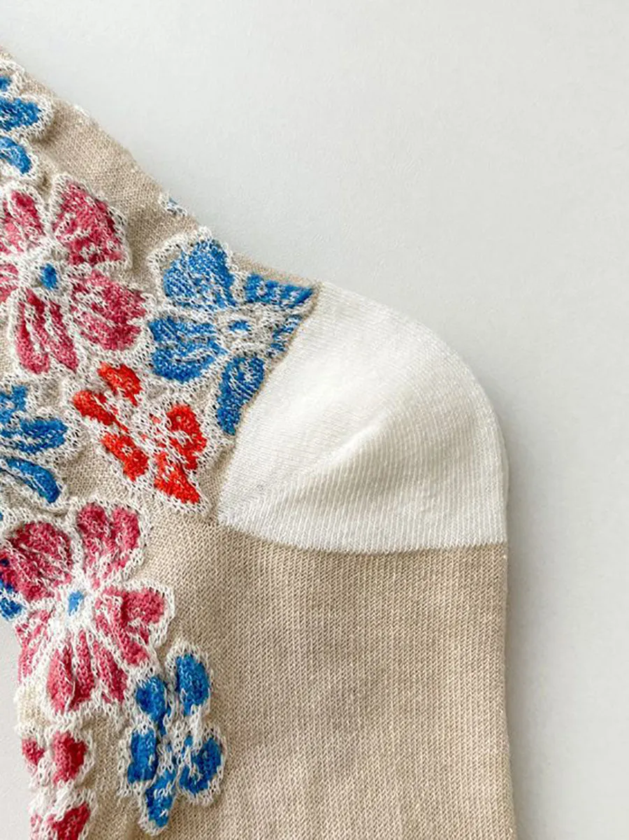 5 Pairs Women Artsy Autumn Flower Jacquard Socks