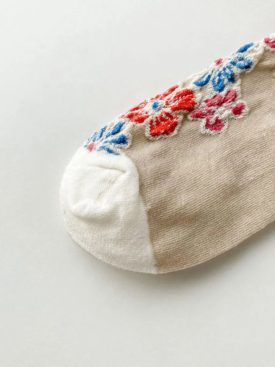 5 Pairs Women Artsy Autumn Flower Jacquard Socks