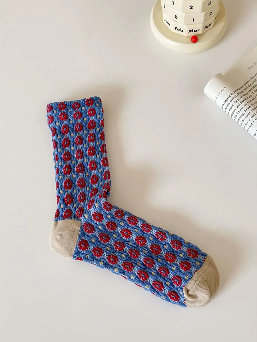 5 Pairs Women Auutmn Artsy Floral Socks