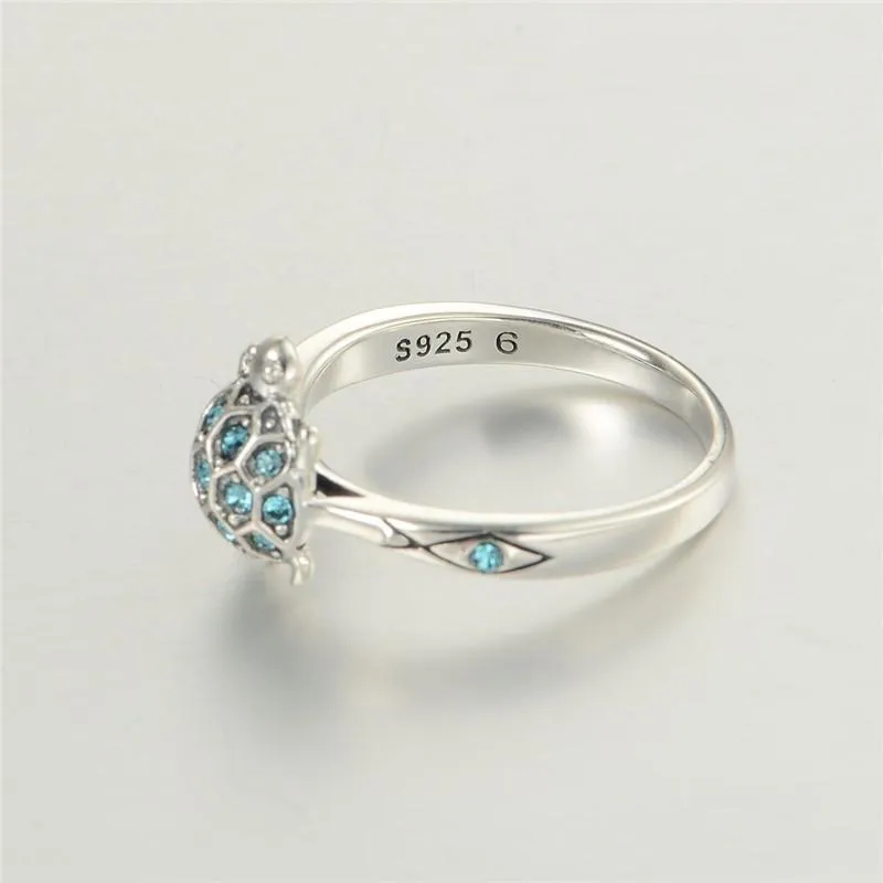 925 Sterling Silver Turtle Engagement Ring for Women