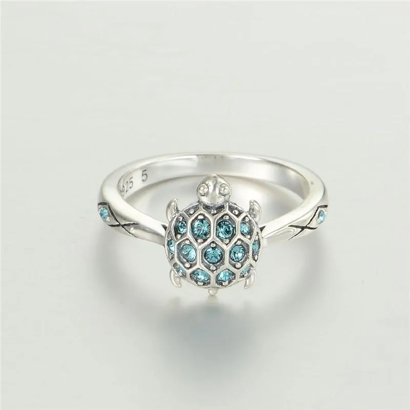 925 Sterling Silver Turtle Engagement Ring for Women