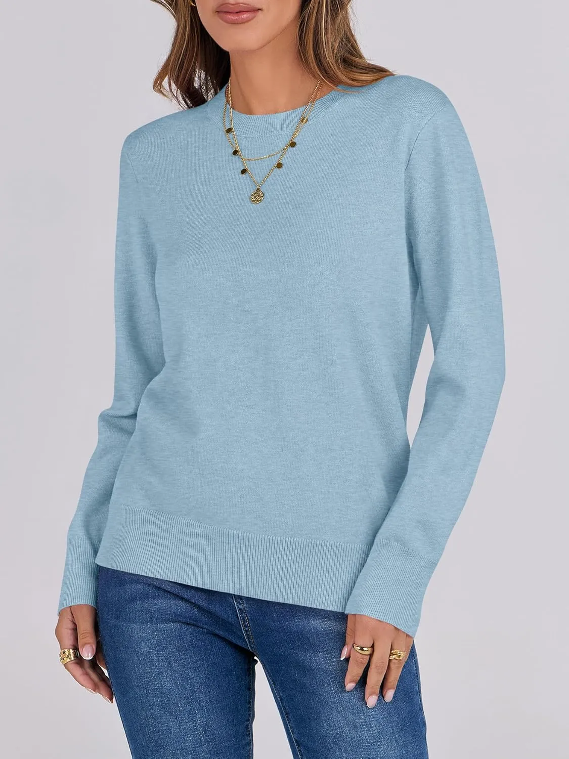 ANRABESS Women's Long Sleeve Crewneck Classic 2025 Fall Soft Loose Fit Basic Pullover Sweaters Top