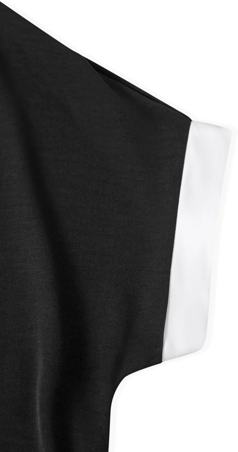 Avanova Women Color Block V Neck Blouse Shirt Short Sleeve Work Top