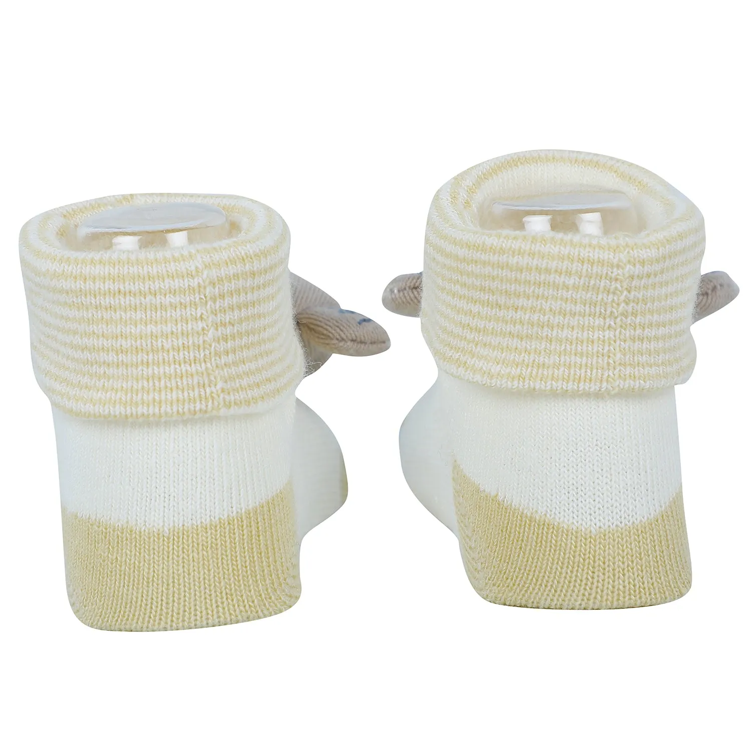 Baby Moo Bear 3D Rattle Anti-Skid Socks Booties Pack of 2 - Yellow, Blue