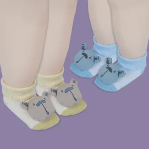 Baby Moo Bear 3D Rattle Anti-Skid Socks Booties Pack of 2 - Yellow, Blue
