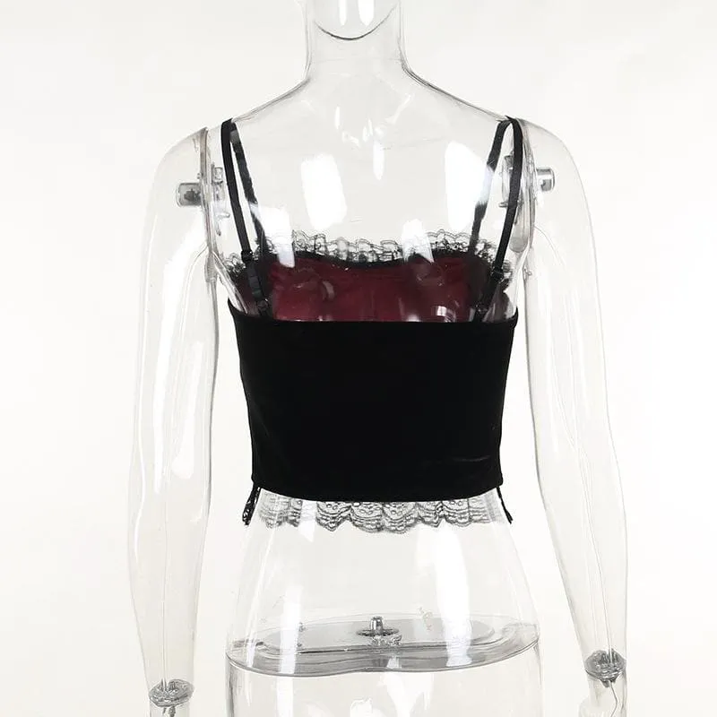 BerryBetty - Backless lace patchwork ruffle contrast cami crop top