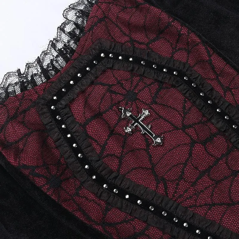 BerryBetty - Backless lace patchwork ruffle contrast cami crop top