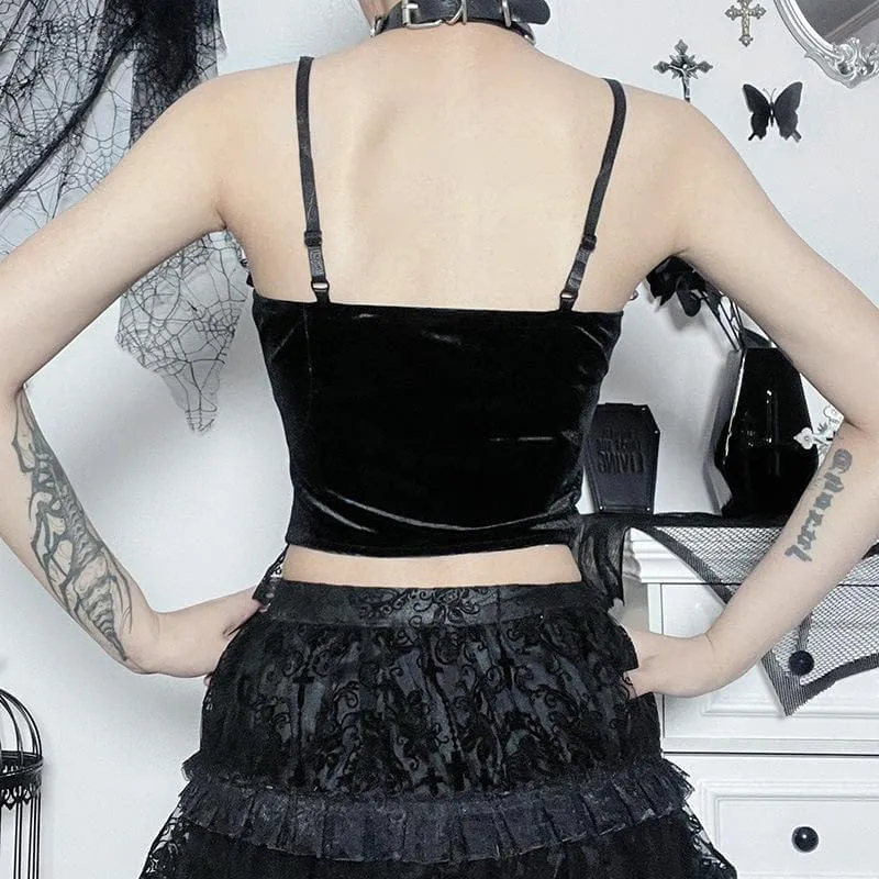 BerryBetty - Backless lace patchwork ruffle contrast cami crop top