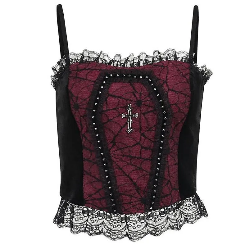 BerryBetty - Backless lace patchwork ruffle contrast cami crop top