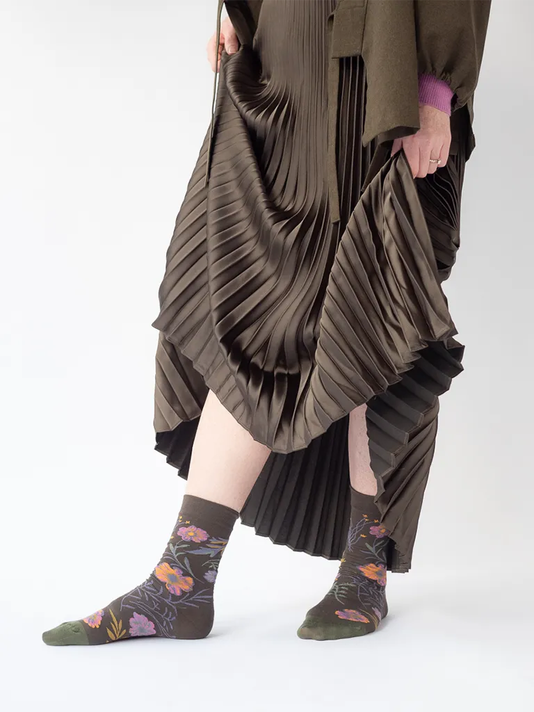 Brown Floral Socks