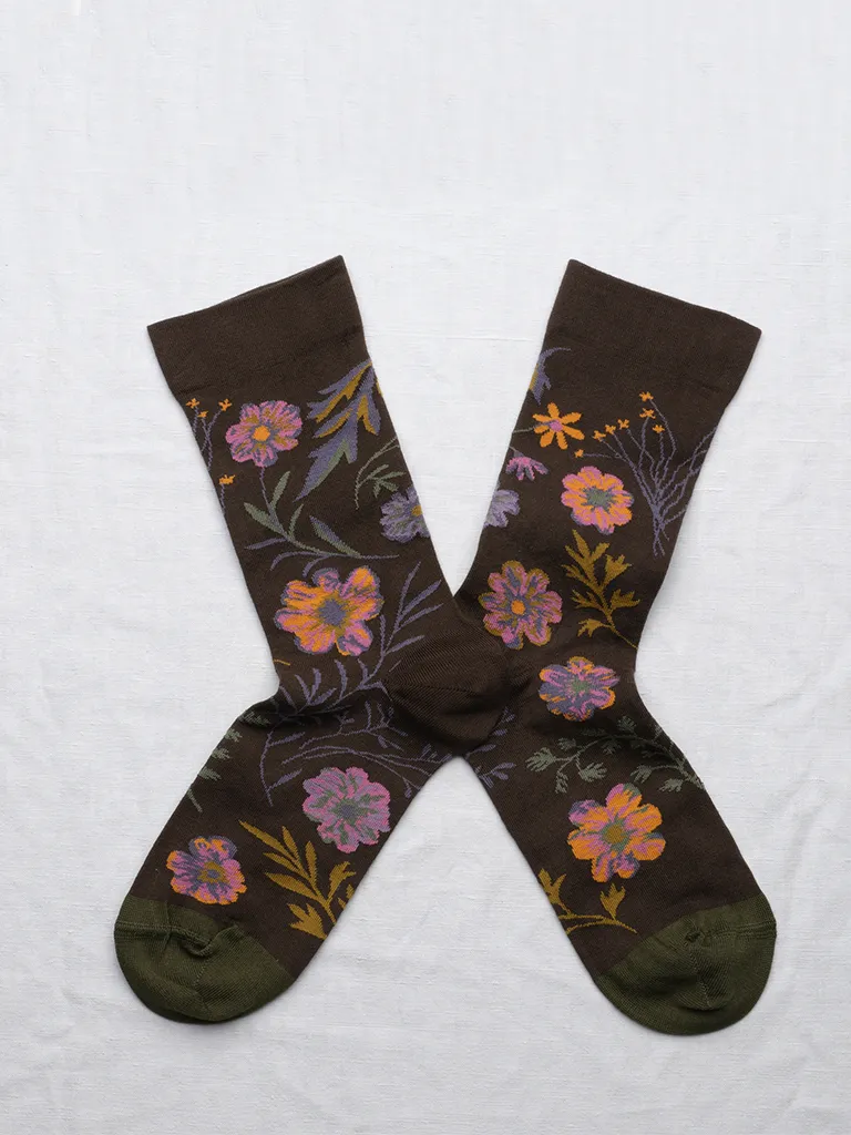 Brown Floral Socks