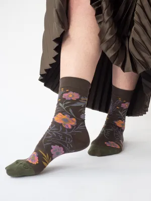 Brown Floral Socks