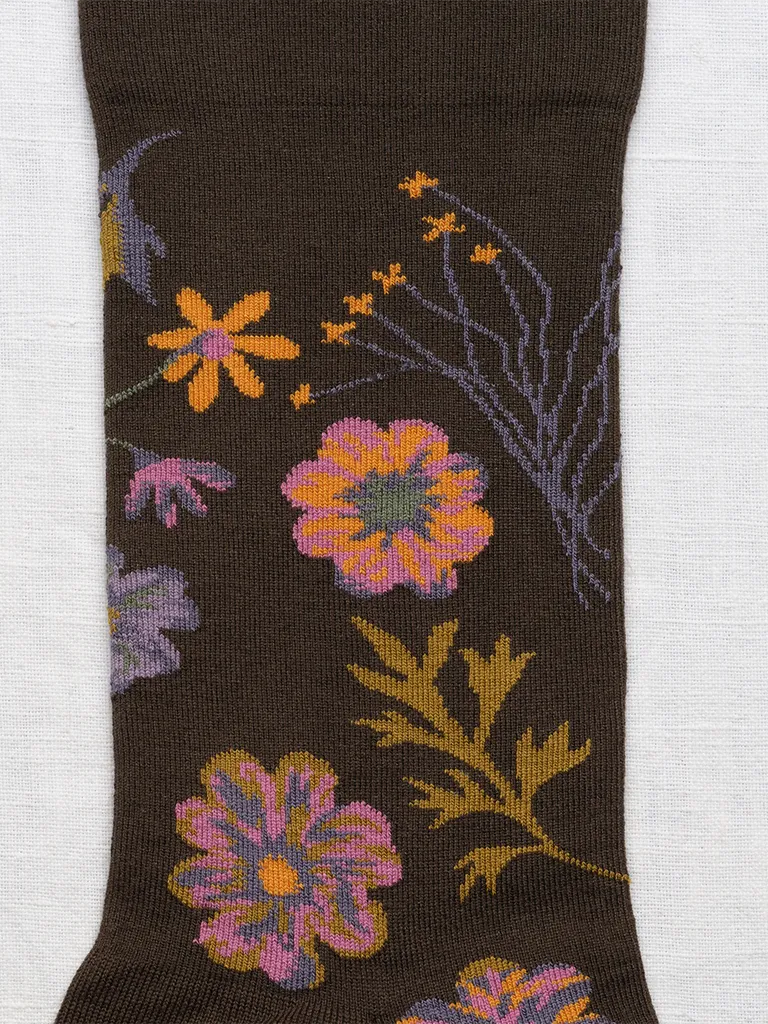 Brown Floral Socks