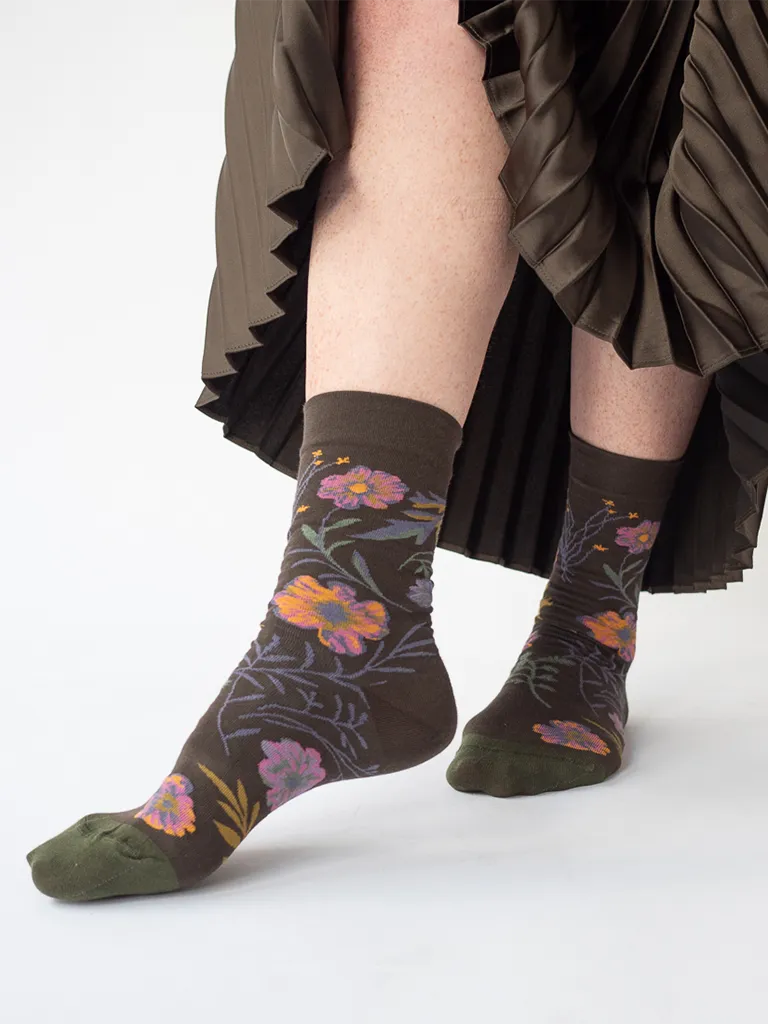 Brown Floral Socks