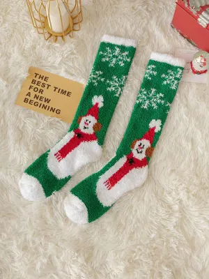 Cartoon Printed Contrast Color Keep Warm Velvet Socks Accessories
