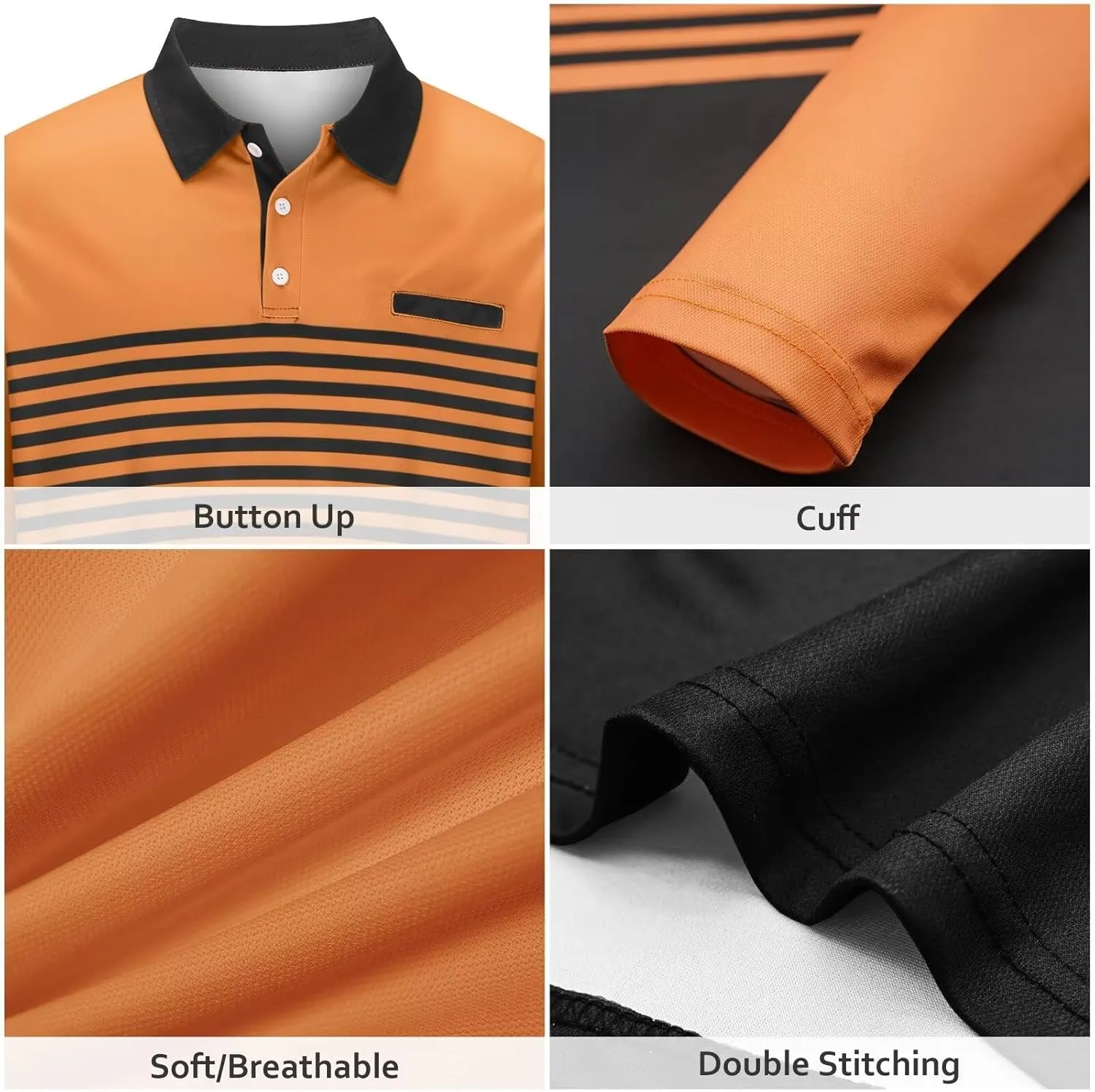 DEEX Men's Polo Shirts Long Sleeve Casual Fashion Polo Tee Shirts Color Block Slim Fit Golf Polo Shirt with Pocket