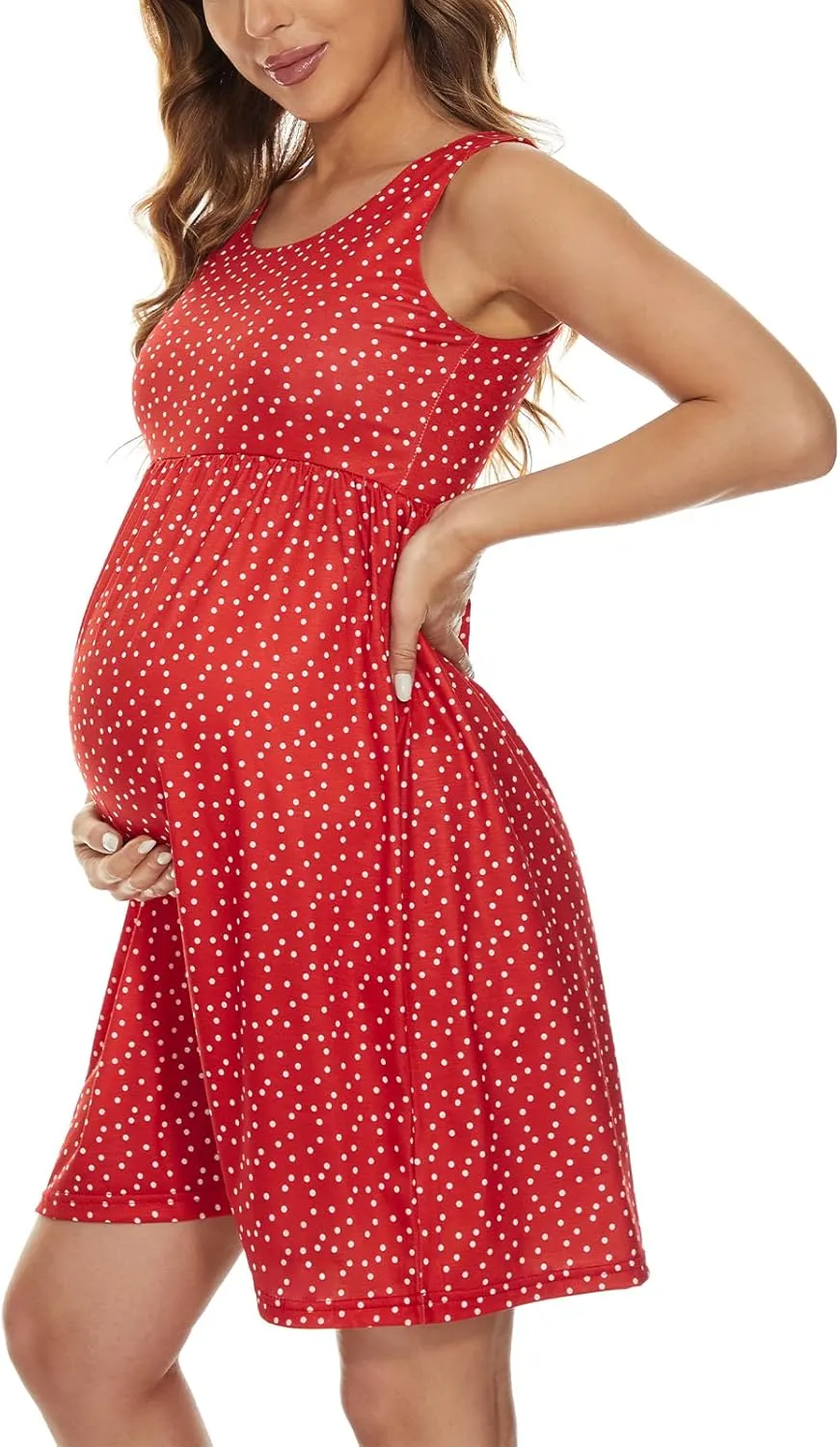 Ecavus Womens Maternity Tank Dress Stripe Color Block Sleeveless Knee Length for Baby Shower