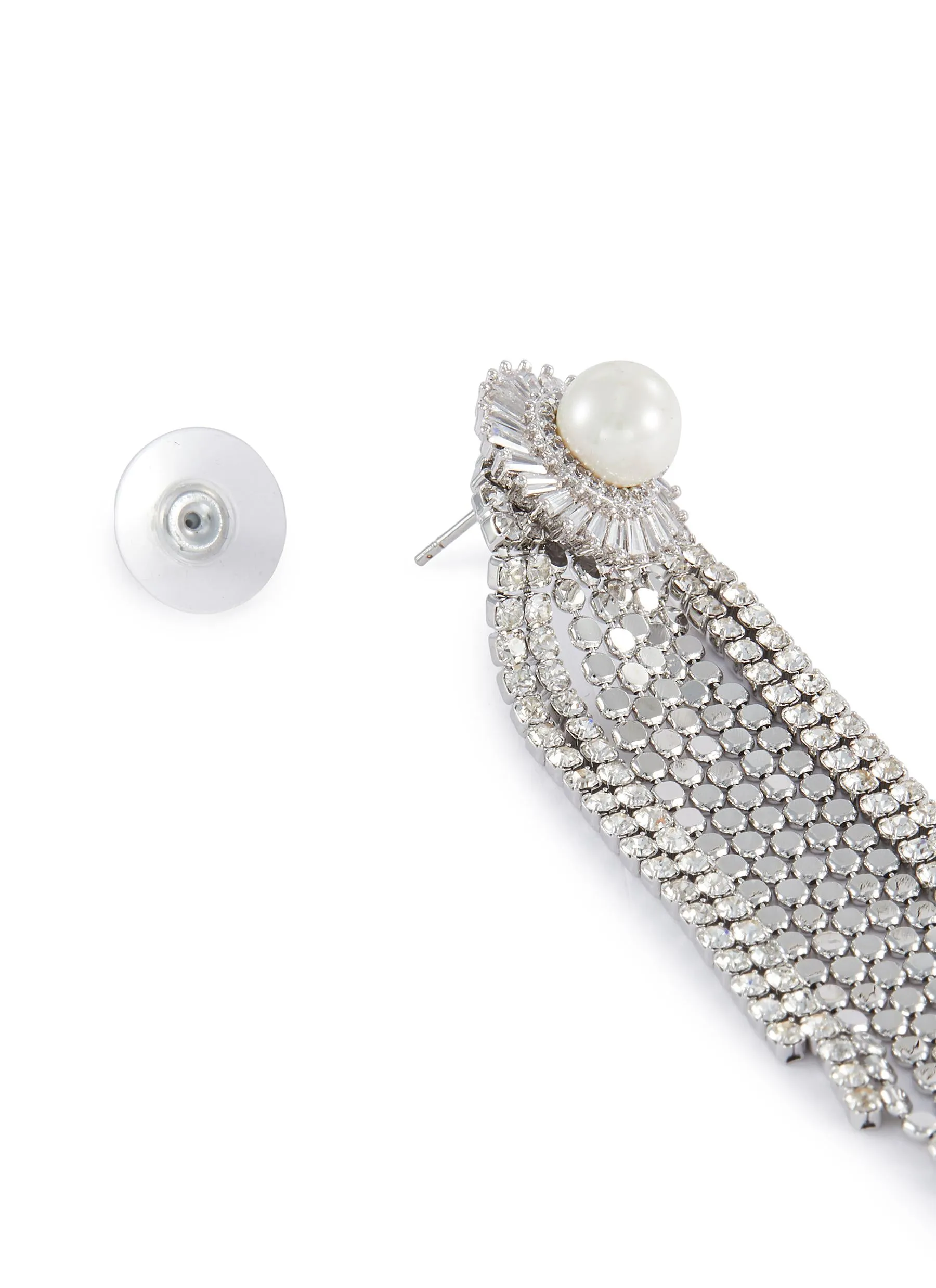 FAUX PEARL STUD GLASS CRYSTAL CHAIN FRIGNE DROP EARRINGS