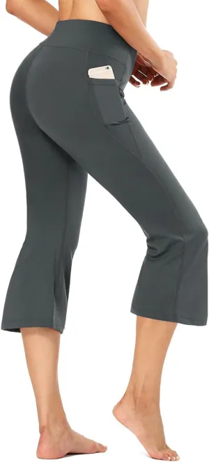 FIRST WAY Buttery Soft Women's Bootcut Yoga Pants Capris with 3 Pockets Lounge Floral Printing