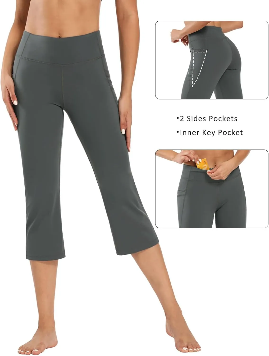 FIRST WAY Buttery Soft Women's Bootcut Yoga Pants Capris with 3 Pockets Lounge Floral Printing