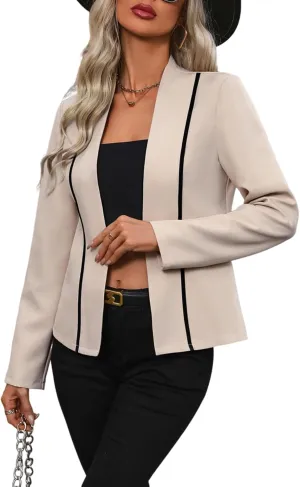 Floerns Women's Elegant Casual Color Block Long Sleeve Open Front Blazer Jacket
