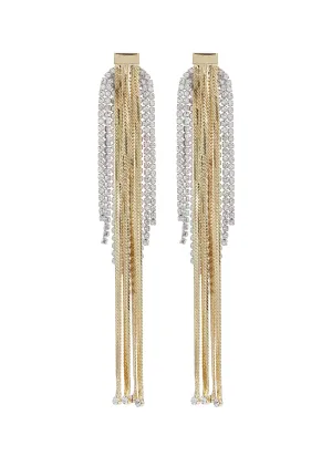 GLASS CRYSTAL CHAIN FRINGE DROP EARRINGS