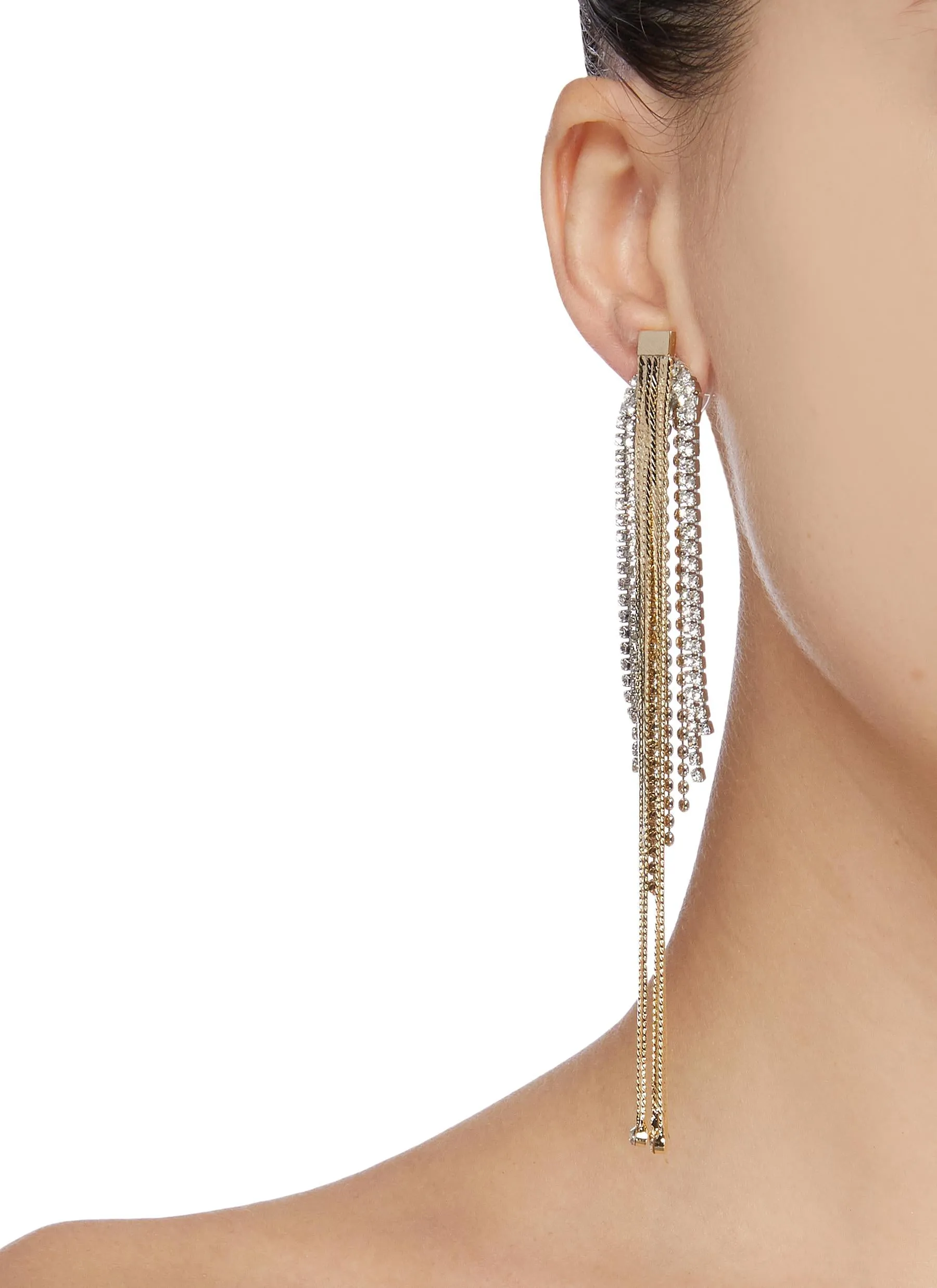 GLASS CRYSTAL CHAIN FRINGE DROP EARRINGS