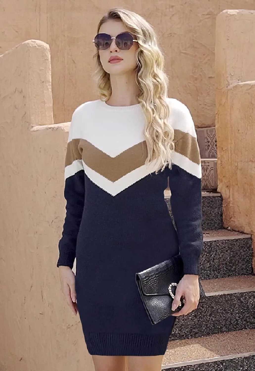 Jayscreate Women's Winter Sweater Dress Casual Long Sleeve Crew Neck Loose Shift Slim Fit Soft Warm Knit Elegant Dress