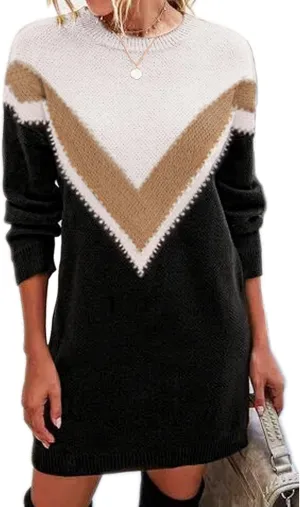 Jayscreate Women's Winter Sweater Dress Casual Long Sleeve Crew Neck Loose Shift Slim Fit Soft Warm Knit Elegant Dress