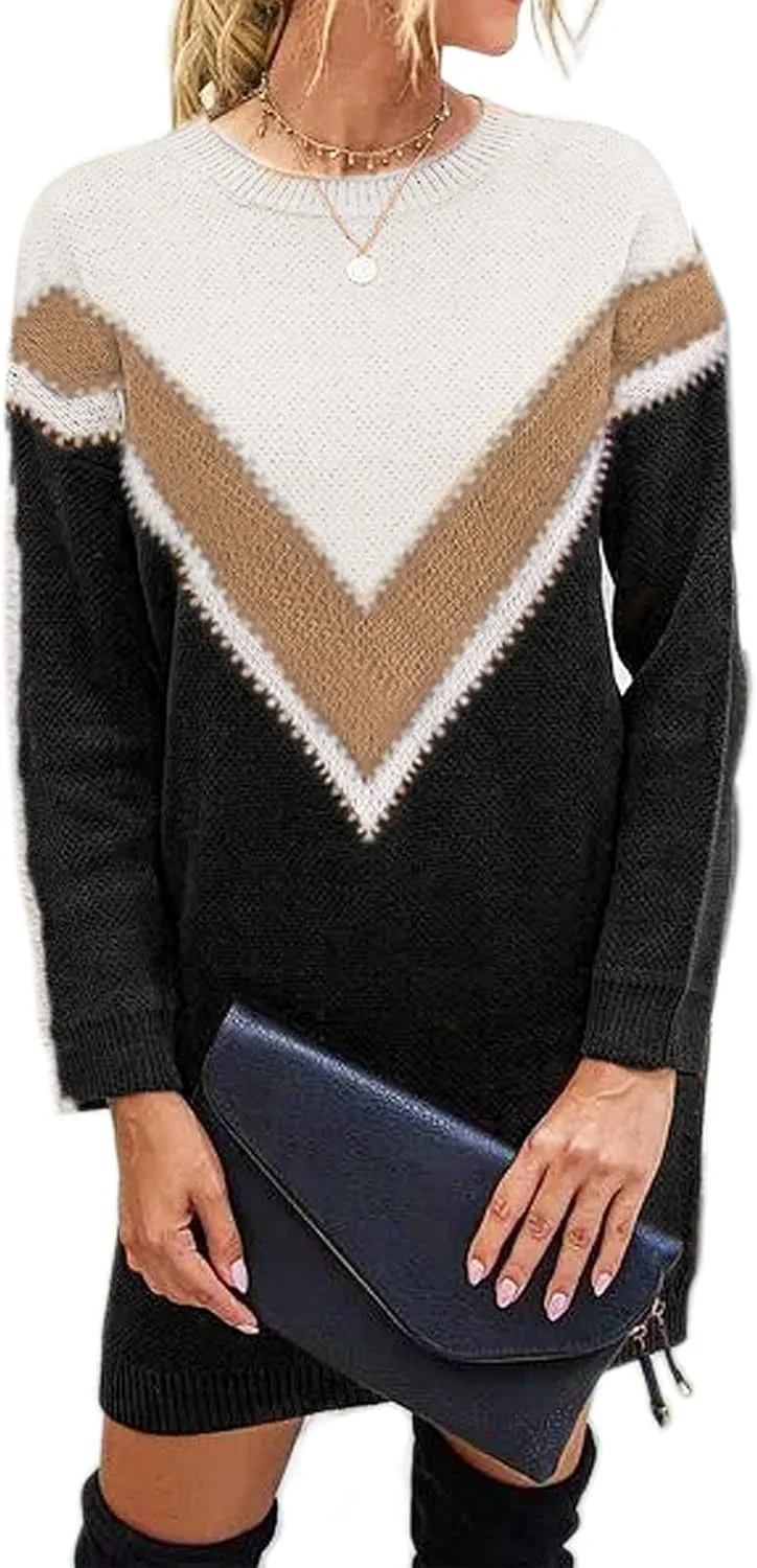 Jayscreate Women's Winter Sweater Dress Casual Long Sleeve Crew Neck Loose Shift Slim Fit Soft Warm Knit Elegant Dress