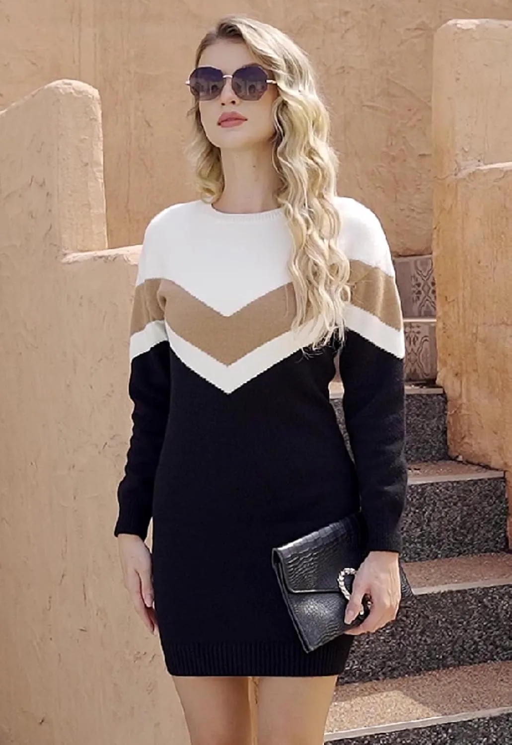 Jayscreate Women's Winter Sweater Dress Casual Long Sleeve Crew Neck Loose Shift Slim Fit Soft Warm Knit Elegant Dress