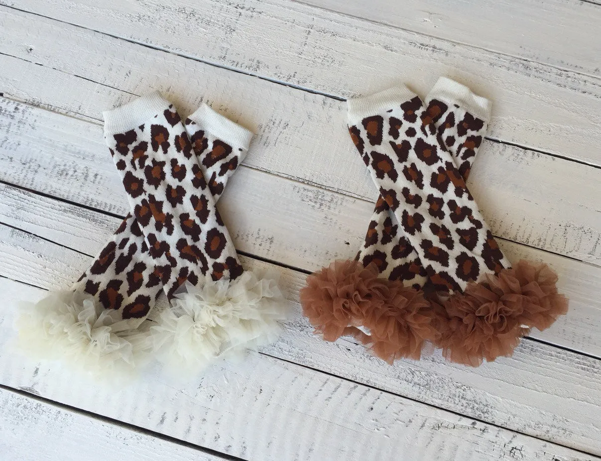 Leg Warmers - Leopard Print - with brown or ivory ruffle