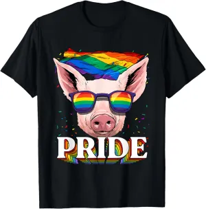 LGBT Pig Gay Pride LGBTQ Rainbow Flag Sunglasses T-Shirt
