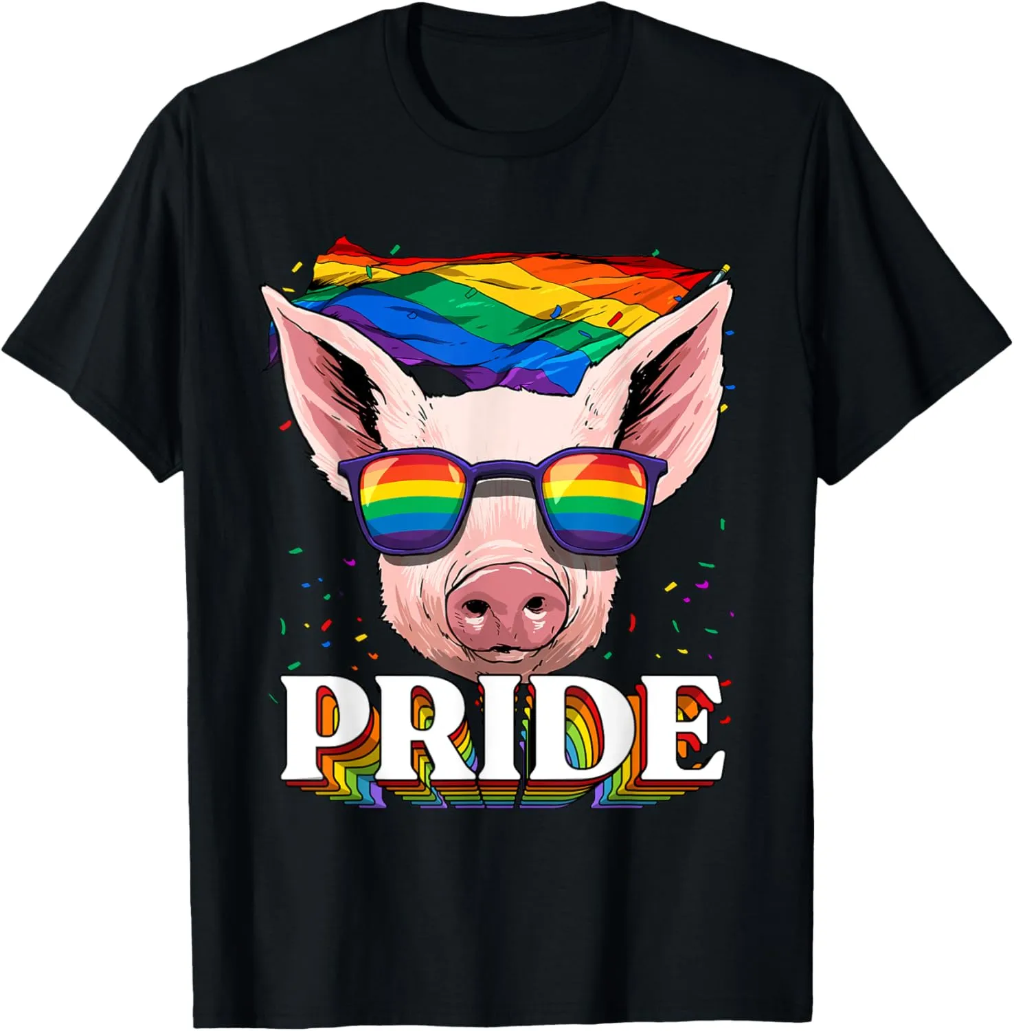 LGBT Pig Gay Pride LGBTQ Rainbow Flag Sunglasses T-Shirt