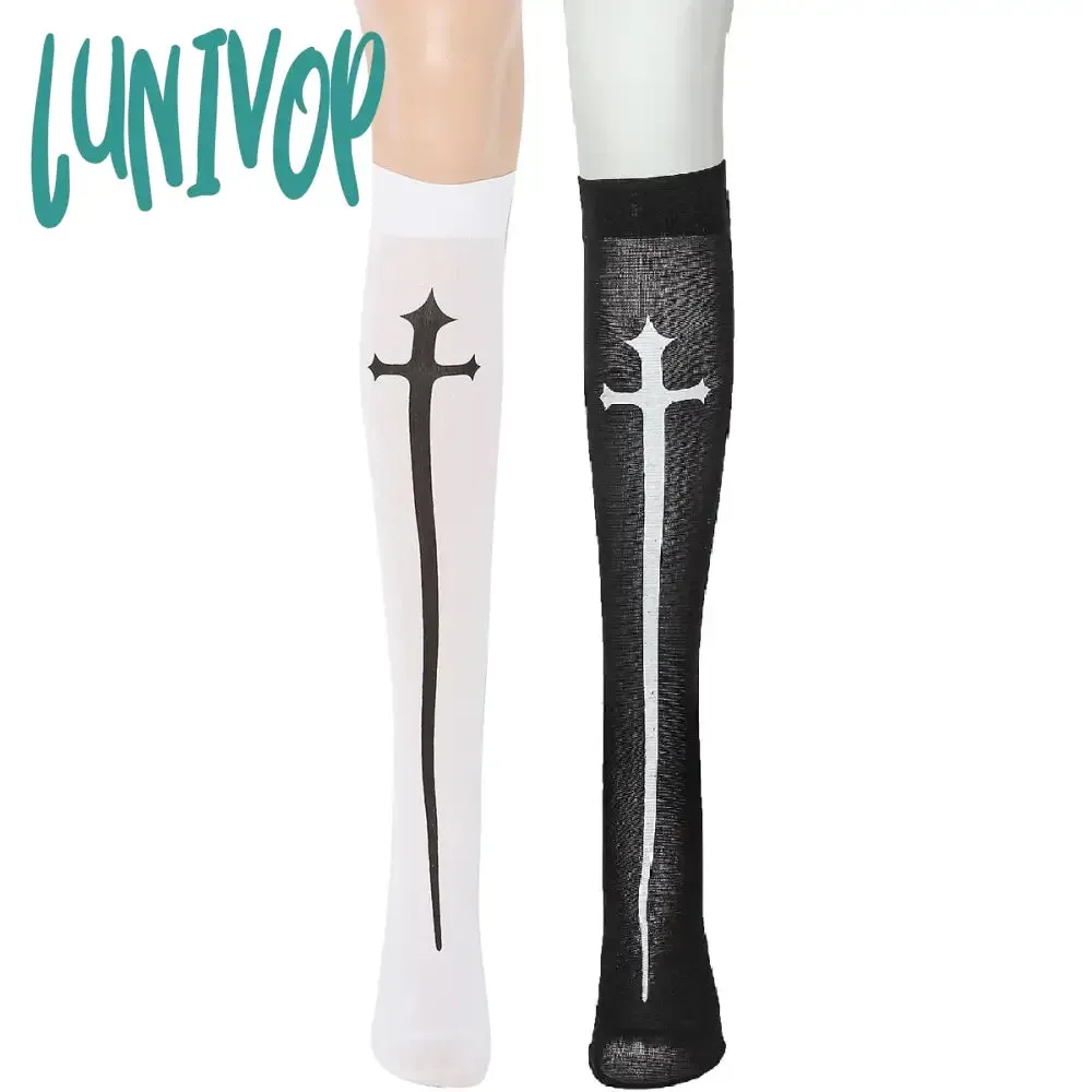 Lunivop Cross Stockings Cosplay Black Women Punk Harajuku Dark Gothic Y2K Festival Party Hosiery Long Socks Knee Lolita Girls High Socks