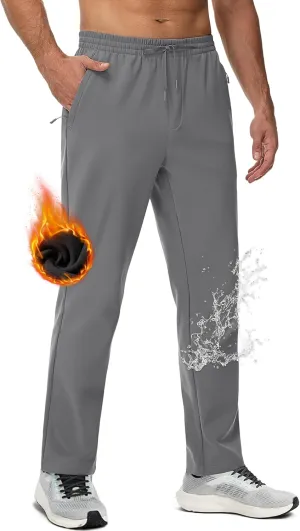 MAGCOMSEN Men's Fleece Lined Sweatpants with Zipper Pockets Athletic Workout Running Winter Water Resistant Pants