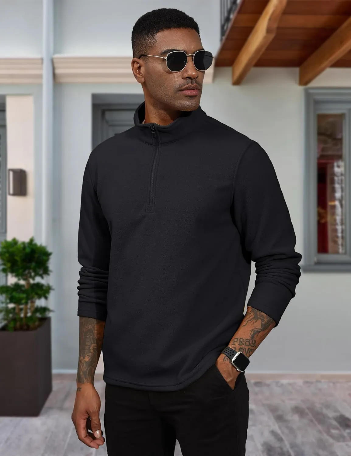 MAGCOMSEN Men's Quarter-Zip Pullover Polar Fleece Sweatshirt Stand Collar Long Sleeve Shirt for Men Thermal Winter Fall