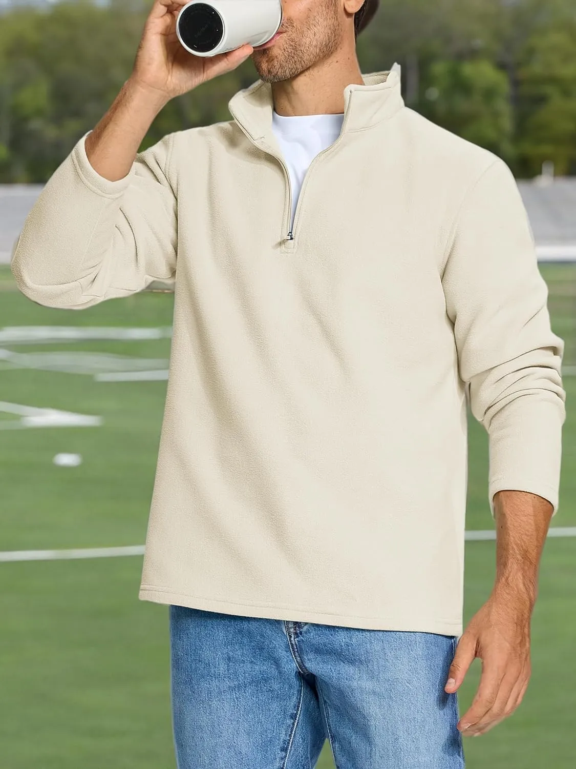MAGCOMSEN Men's Quarter-Zip Pullover Polar Fleece Sweatshirt Stand Collar Long Sleeve Shirt for Men Thermal Winter Fall
