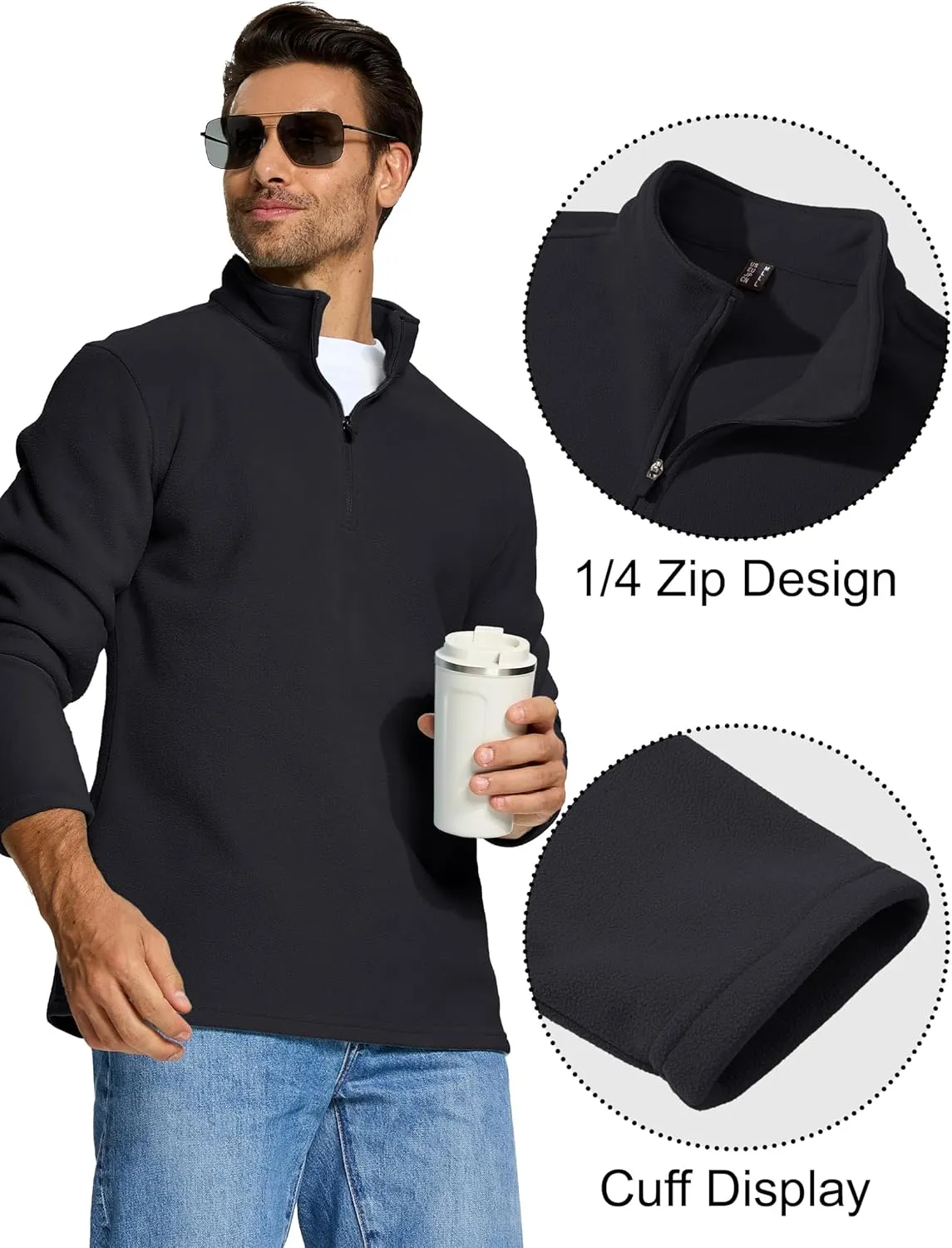 MAGCOMSEN Men's Quarter-Zip Pullover Polar Fleece Sweatshirt Stand Collar Long Sleeve Shirt for Men Thermal Winter Fall