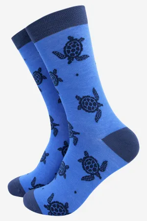 Men's Bamboo Socks - Blue, Turtle
